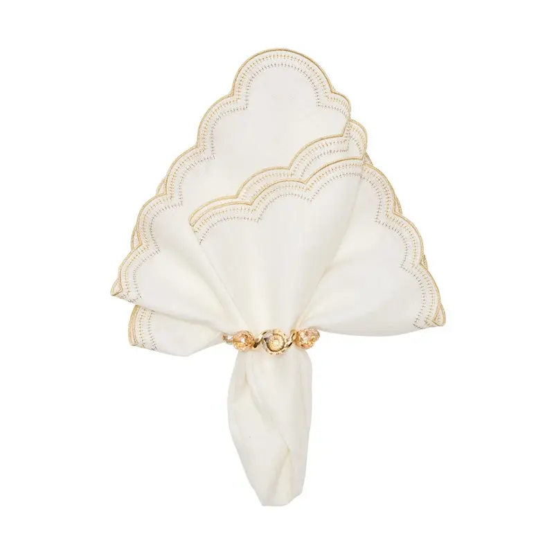 Lune Napkin in White, Gold & Silver, Set of 4 by Kim Seybert