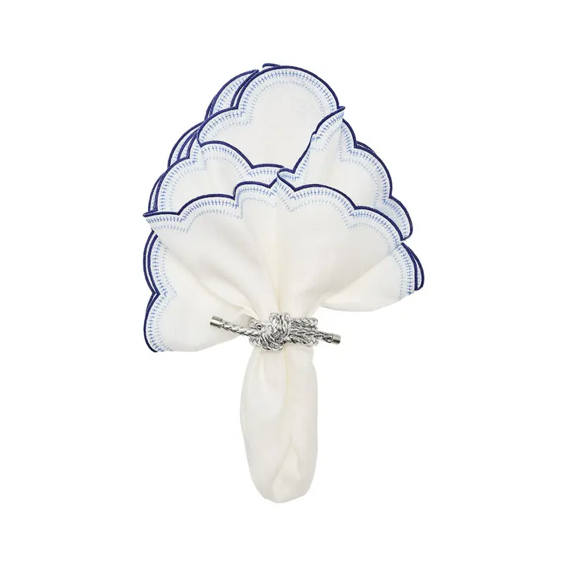 Lune Napkin in White & Navy, Set of 4 by Kim Seybert