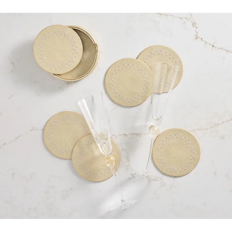 Starry Night Coaster in Gold & Silver, Set of 6 in a Caddy Kim Seybert