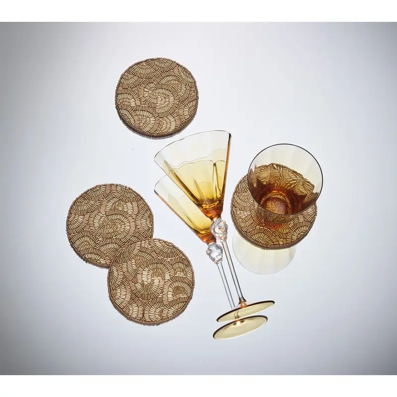 Lune Coaster in Gold, Set of 4 in a Gift Bag by Kim Seybert