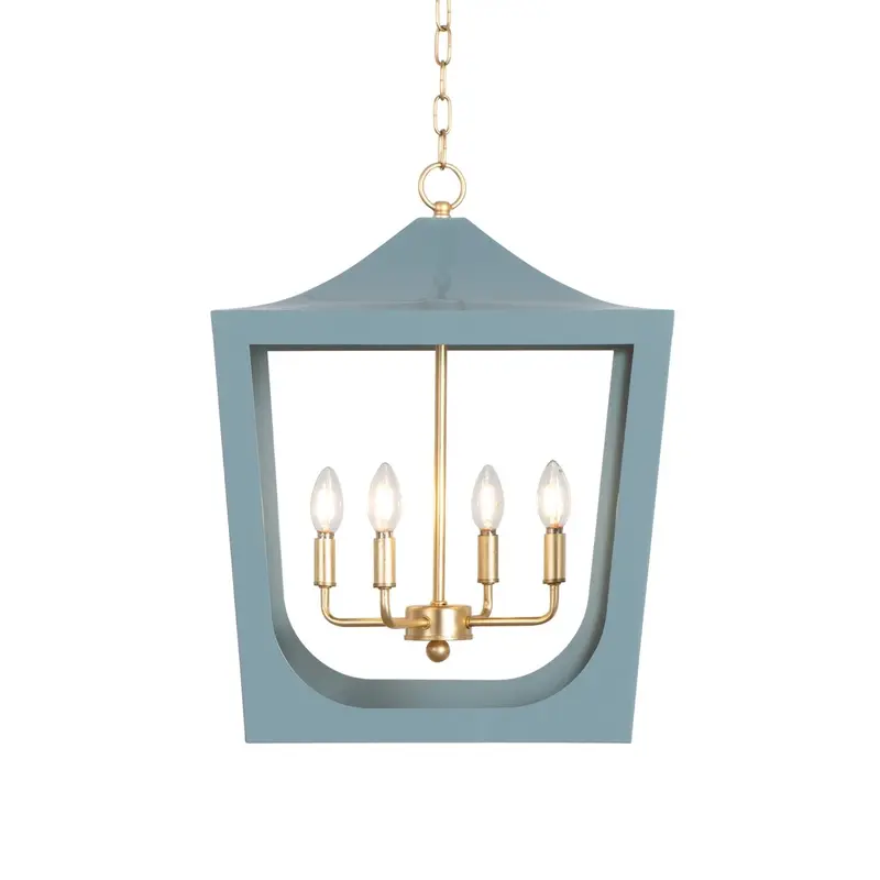Wimble Blue Pagoda Lantern with Gold Leaf by Worlds Away