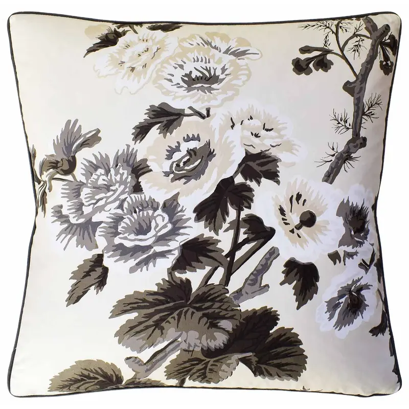 Pyne Hollyhock Charcoal Decorative Pillow Ryan Studio