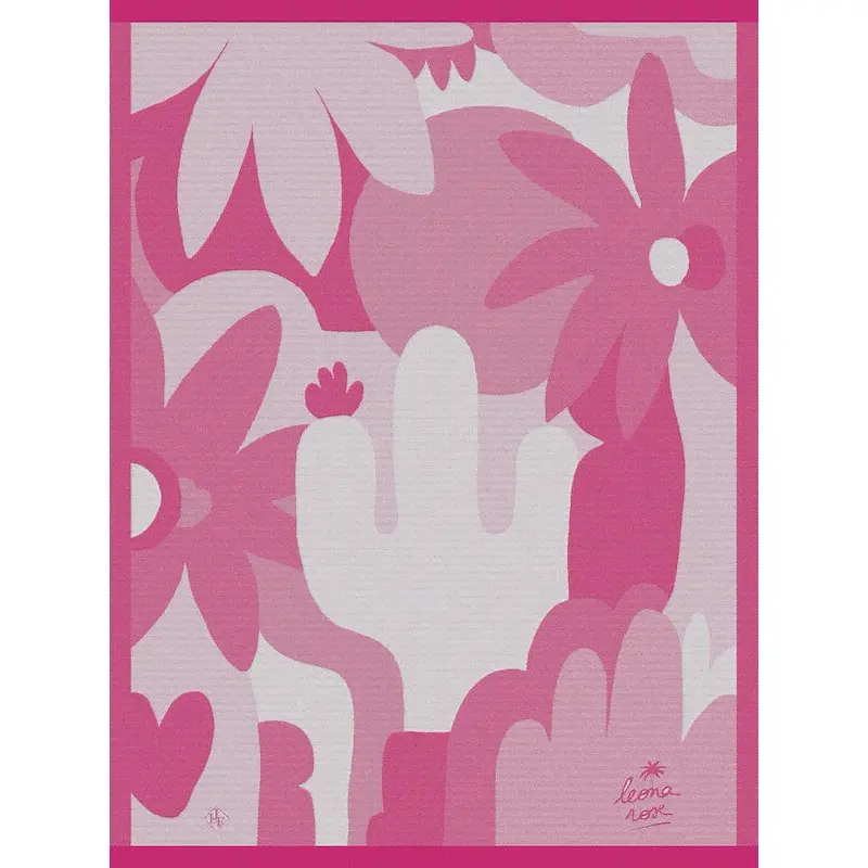 Octobre rose pink tea towel by Le Jacquard Francais