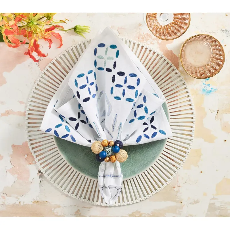 Malta Napkin in White & Blue by Kim Seybert