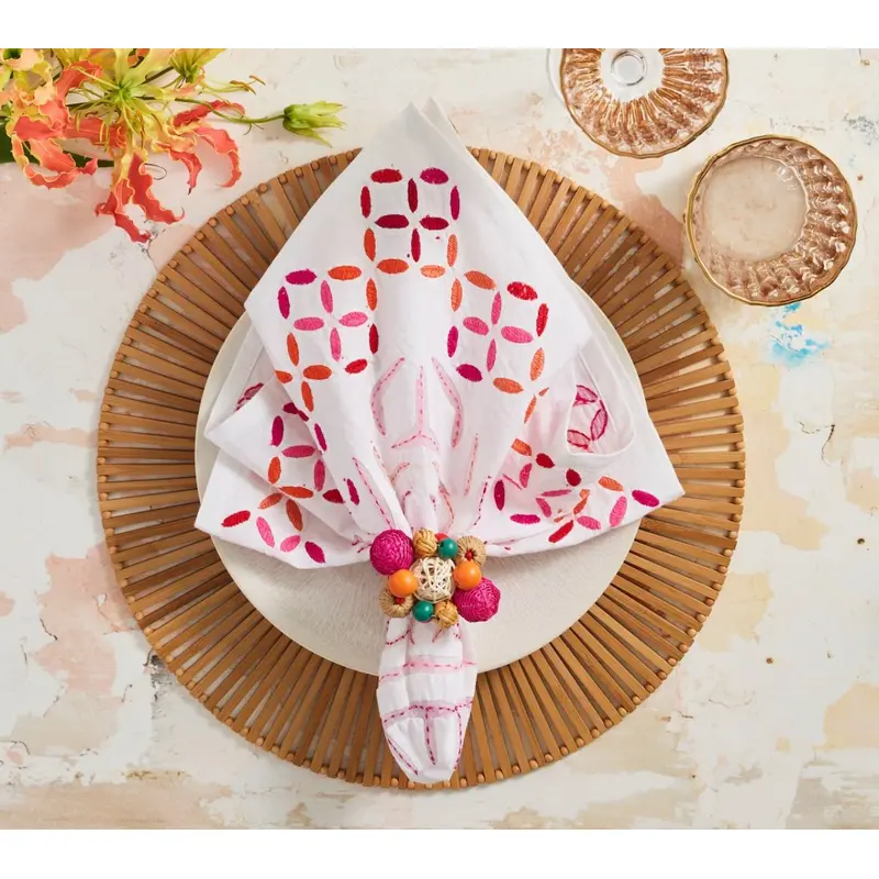 Malta Napkin in White, Pink & Orange by Kim Seybert