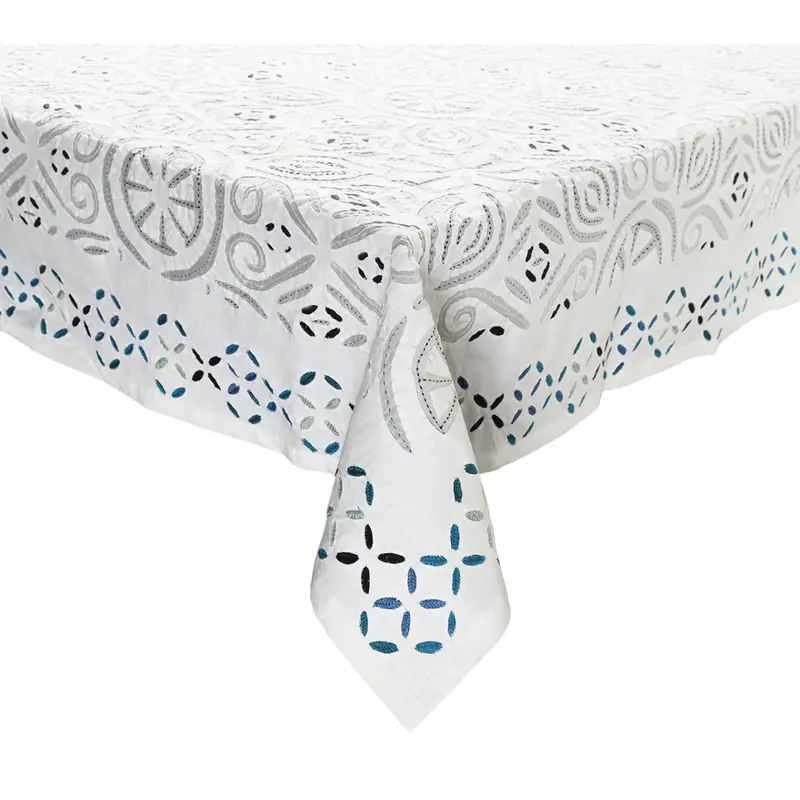 Malta Tablecloth in White & Blue by Kim Seybert