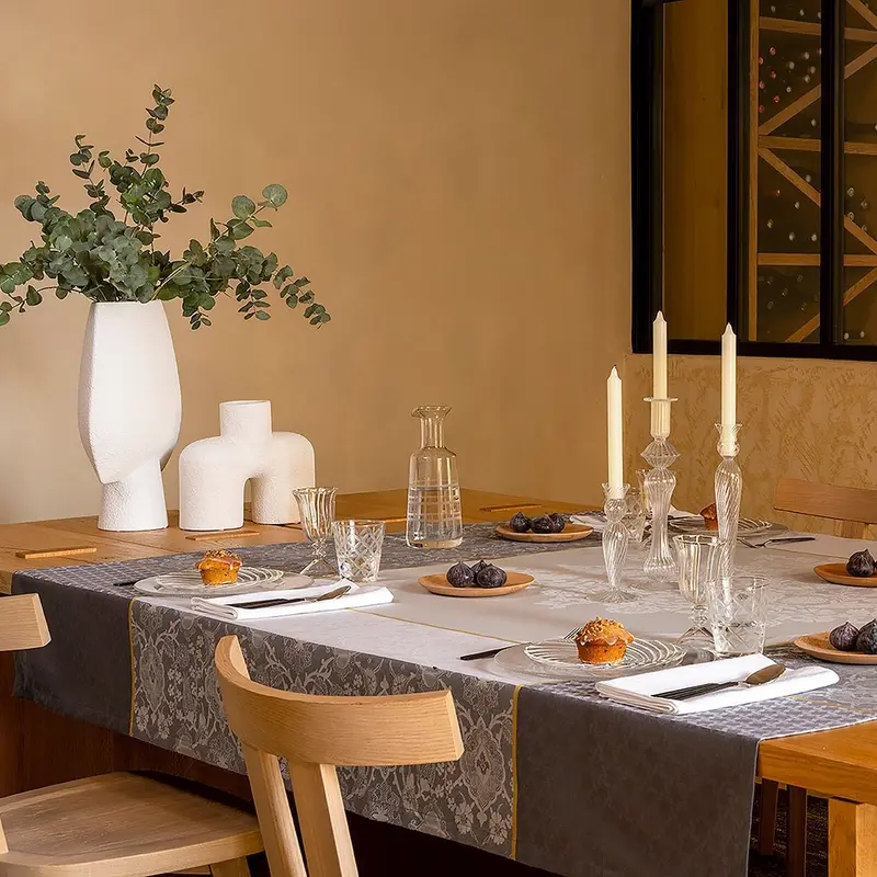 Voyage Iconique Grey Tablecloth By Le Jacquard Francais