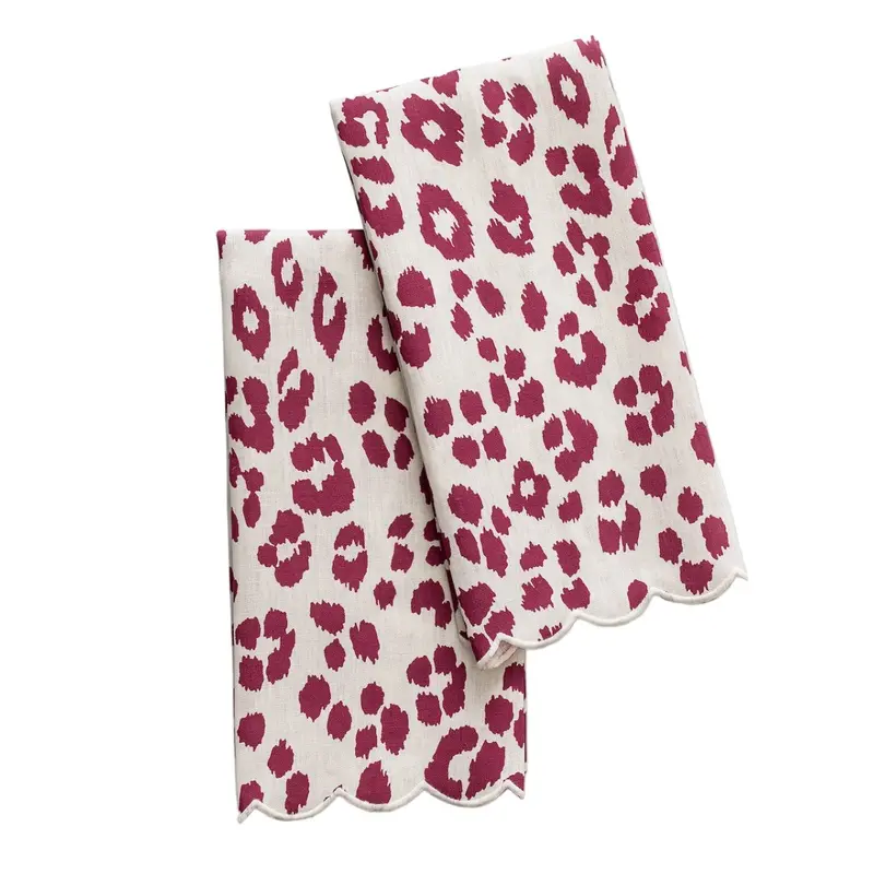 Iconic Leopard Crimson Guest Towels by Matouk Schumacher
