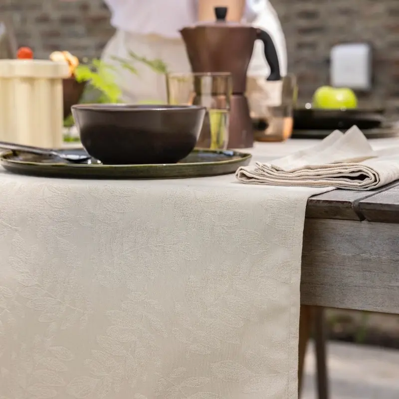 Vegetal Mood Beige Tablecloth By Le Jacquard Francais