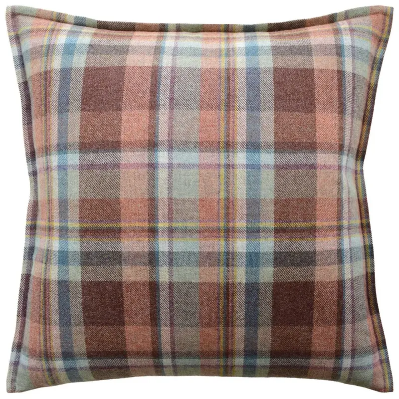 Lindisfarne Plaid Russet Aqua Decorative Pillow by Ryan Studio