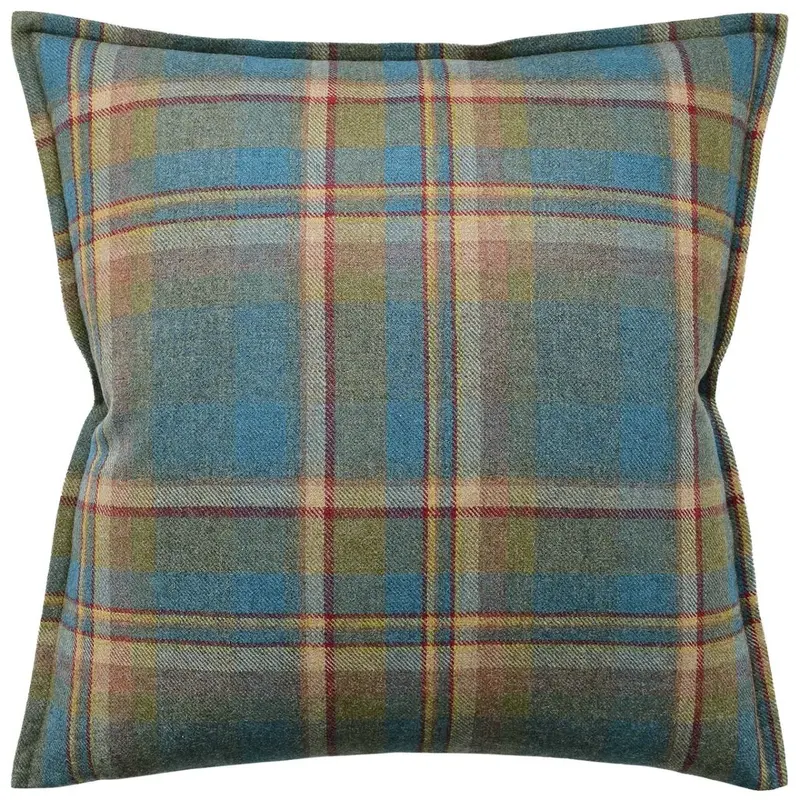 Lindisfarne Plaid Teal Decorative Pillow by Ryan Studio