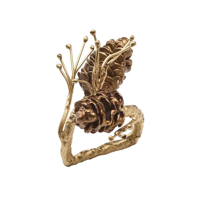 Gilded Pine Napkin Ring in Brown & Gold, Set of 4 Kim Seybert