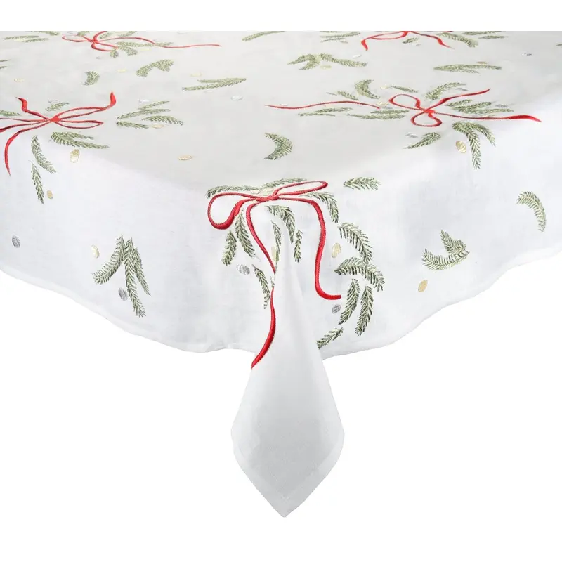 Merry and Bright Tablecloth in White, Red & Green Kim Seybert