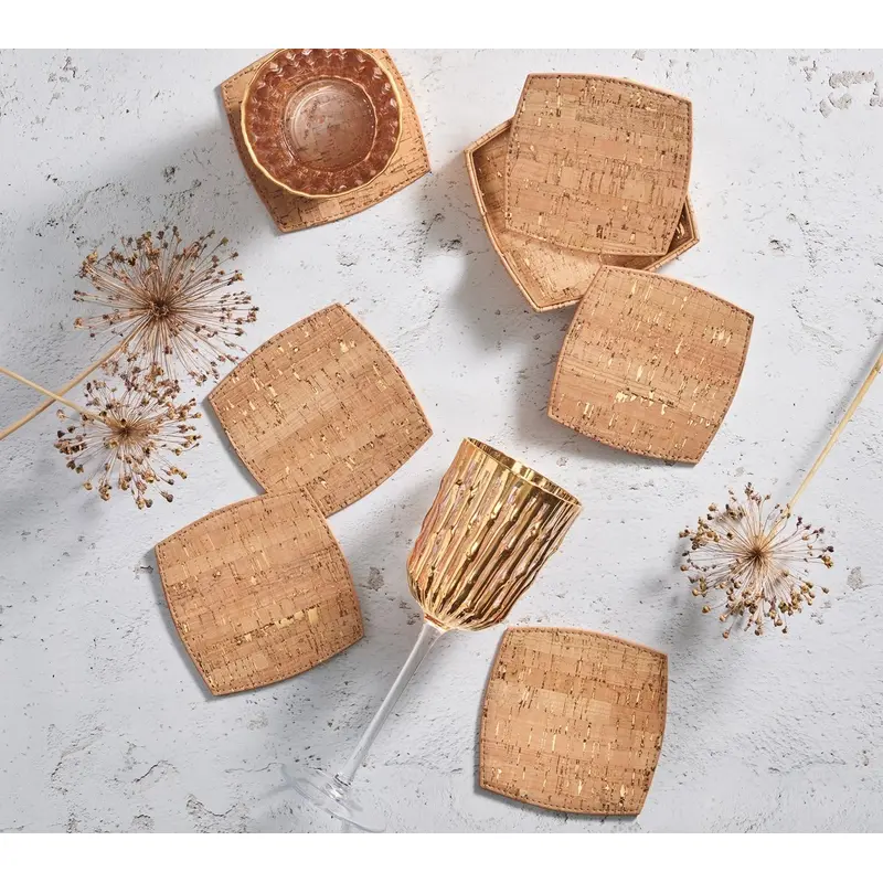 Whistler Coaster in Natural & Gold, Set of 6 in a Caddy Kim Seybert