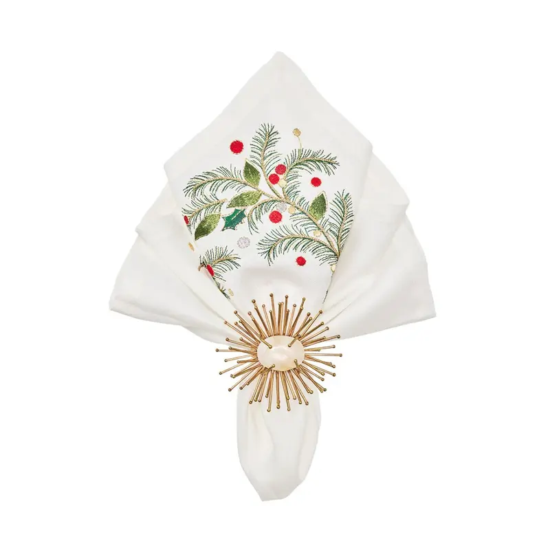 Christmas Carol Napkin in White, Red & Green, Set of 4 Kim Seybert