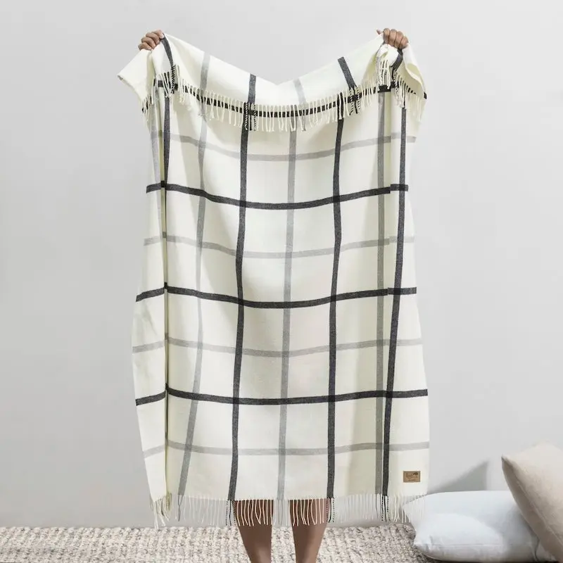 Light Gray and Graphite Tattersall Plaid Throw by Lands Downunder