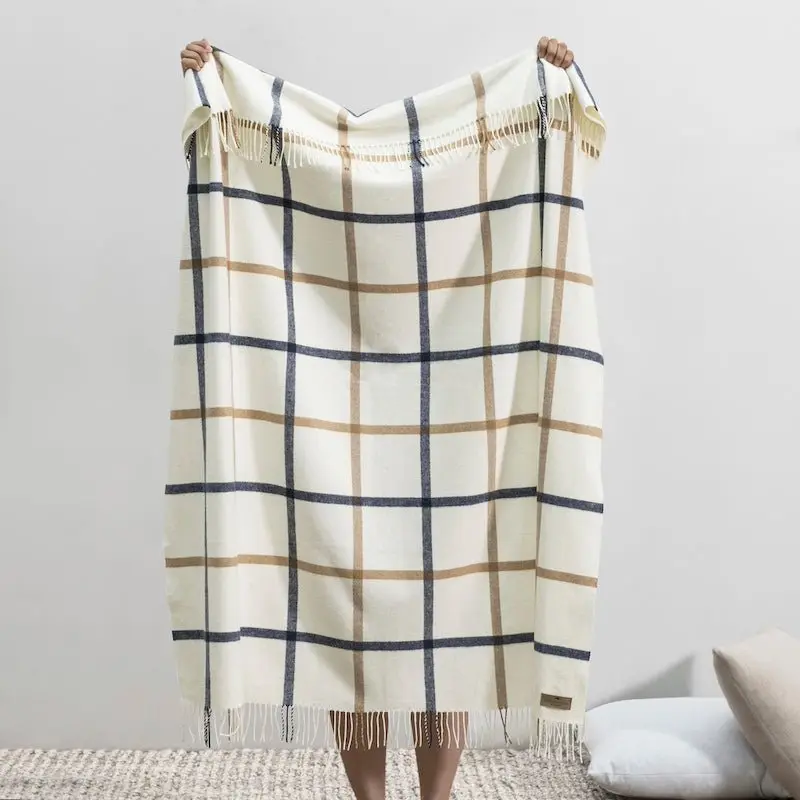Navy and Caramel Tattersall Plaid Throw by Lands Downunder