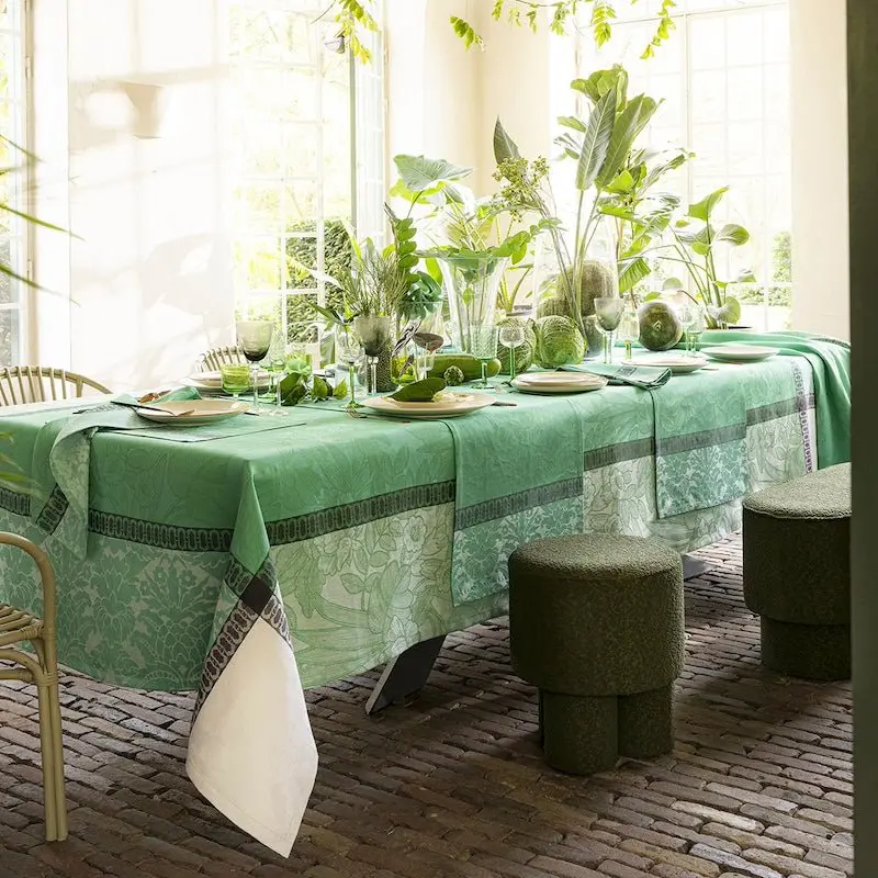escapade tropicale green tablecloth by le jacquard franais