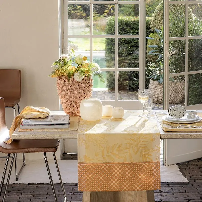 Jardin d'eden yellow table runner by le jacquard franais