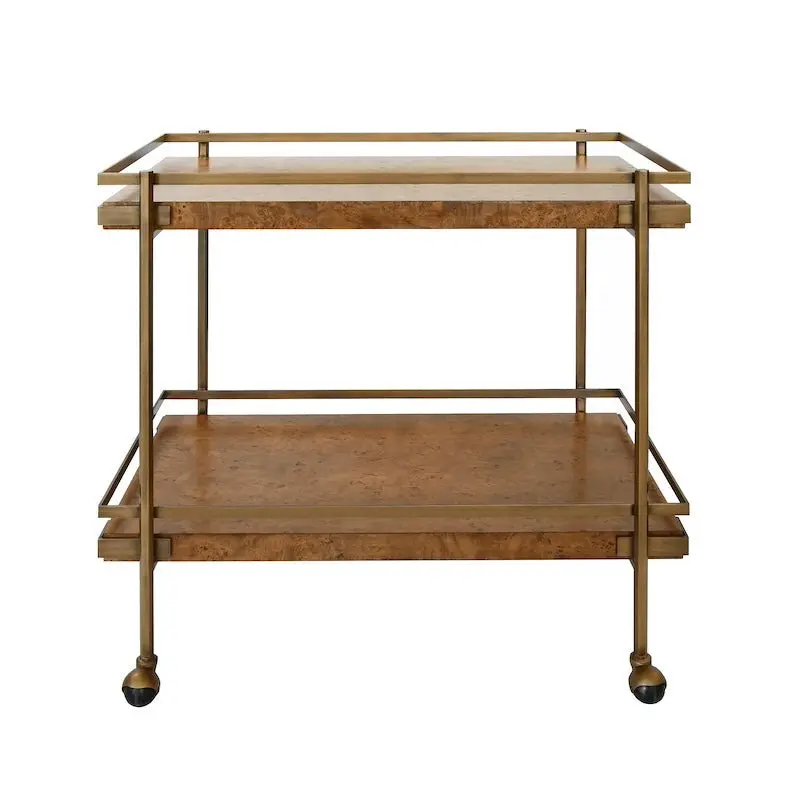 Cash Bar Cart in Dark Burl Wood by Worlds Away
