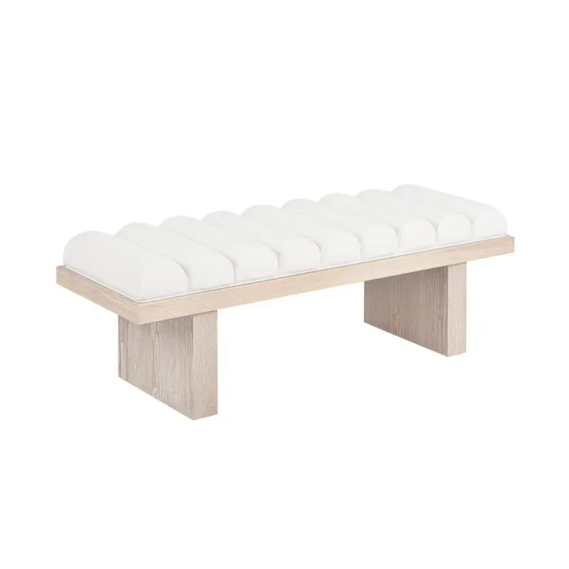 Caspian White Linen Bench by Worlds Away