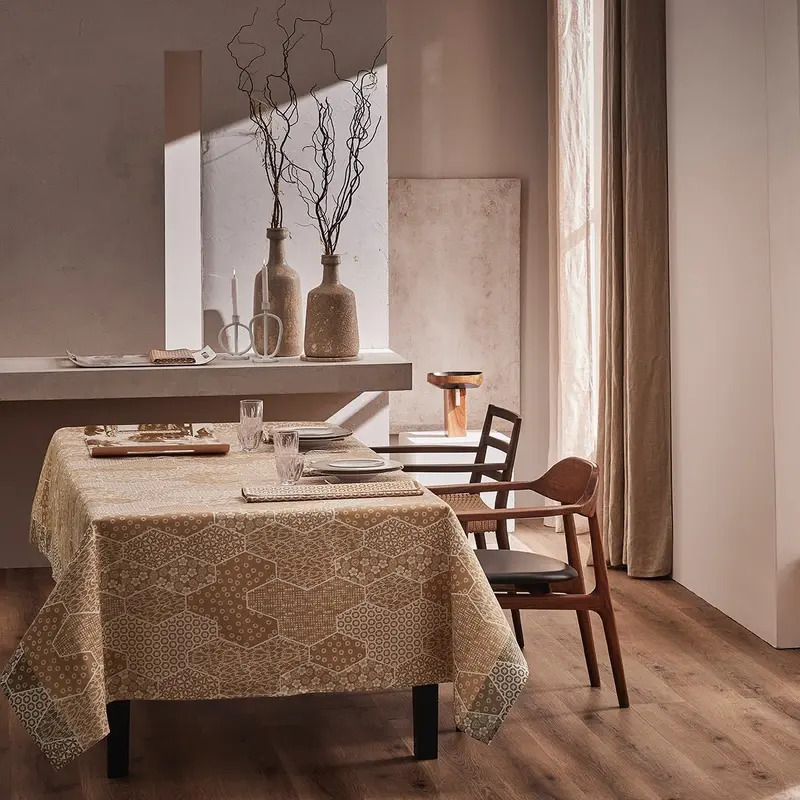 Wagara Beige 59" x 86" Coated Tablecloth by Le Jacquard Franais