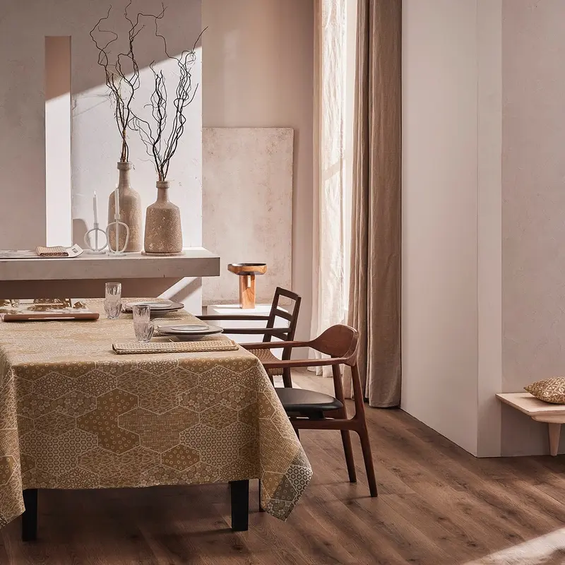 Wagara Beige 69" x 69" Coated Tablecloth by Le Jacquard Franais