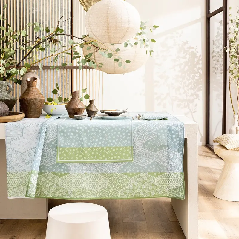 Wagara Green 59" x 59" Coated Tablecloth by Le Jacquard Franais