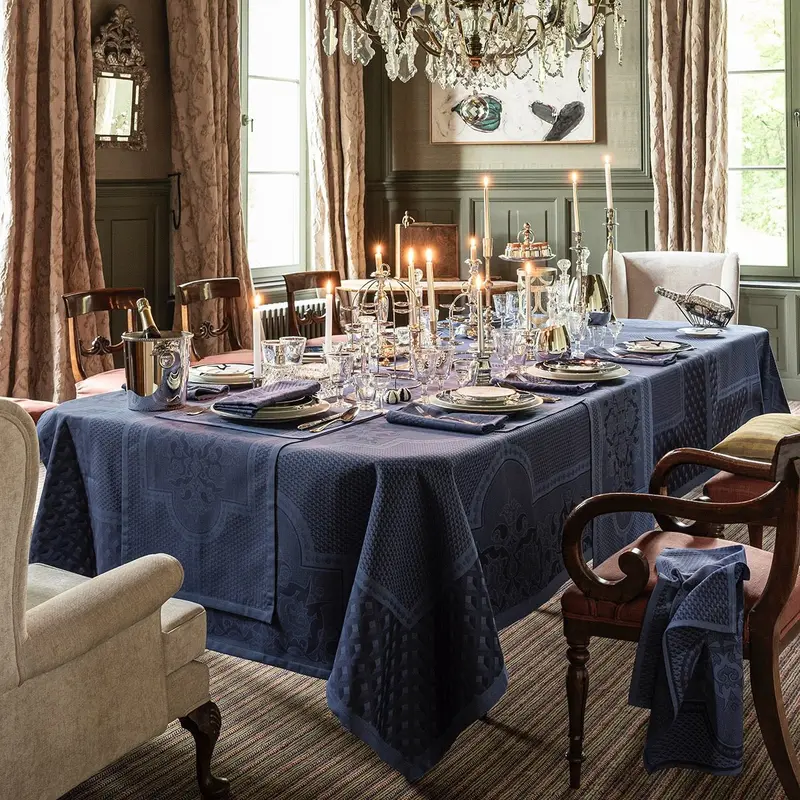 Palais Venitien Blue 69" x 98" Tablecloth by Le Jacquard Franais