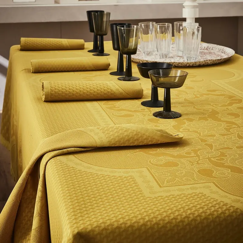 Palais Venitien Yellow 69" x 126" Tablecloth by Le Jacquard Franais