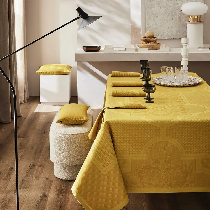 Palais Venitien Yellow 69" x 98" Tablecloth by Le Jacquard Franais