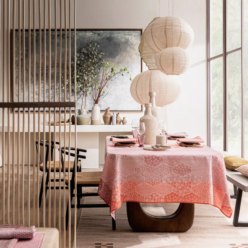 Wagara Pink 59" x 59" Coated Tablecloth by Le Jacquard Franais