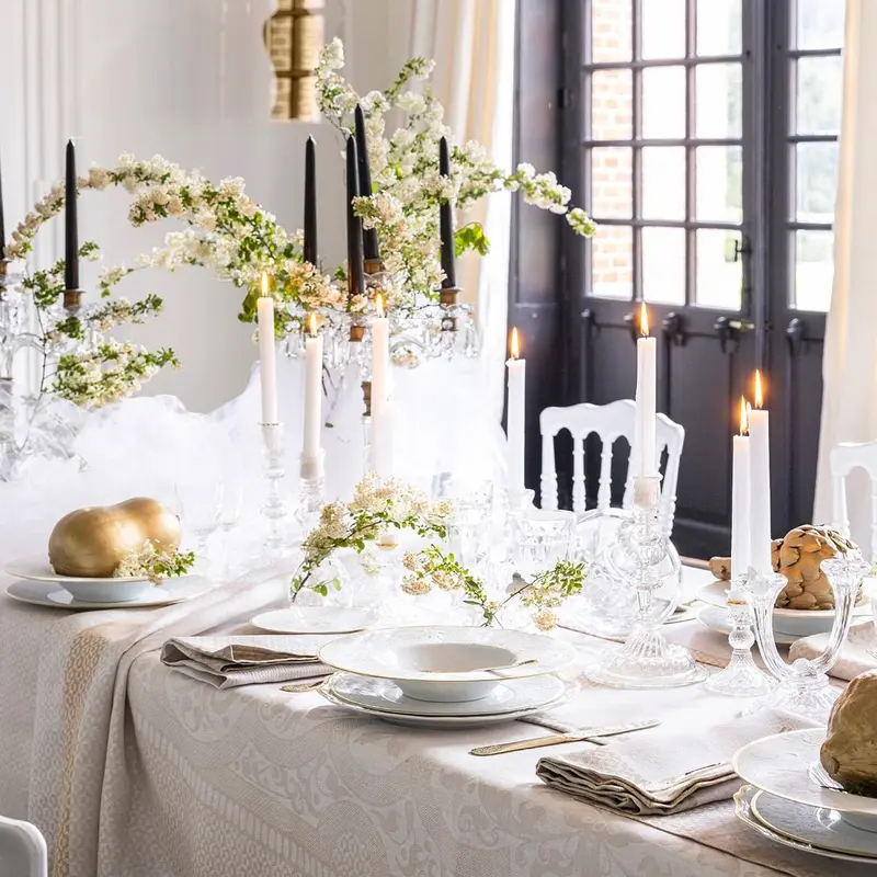 Evasion Celeste Beige 69" x 69" Tablecloth by Le Jacquard Franais