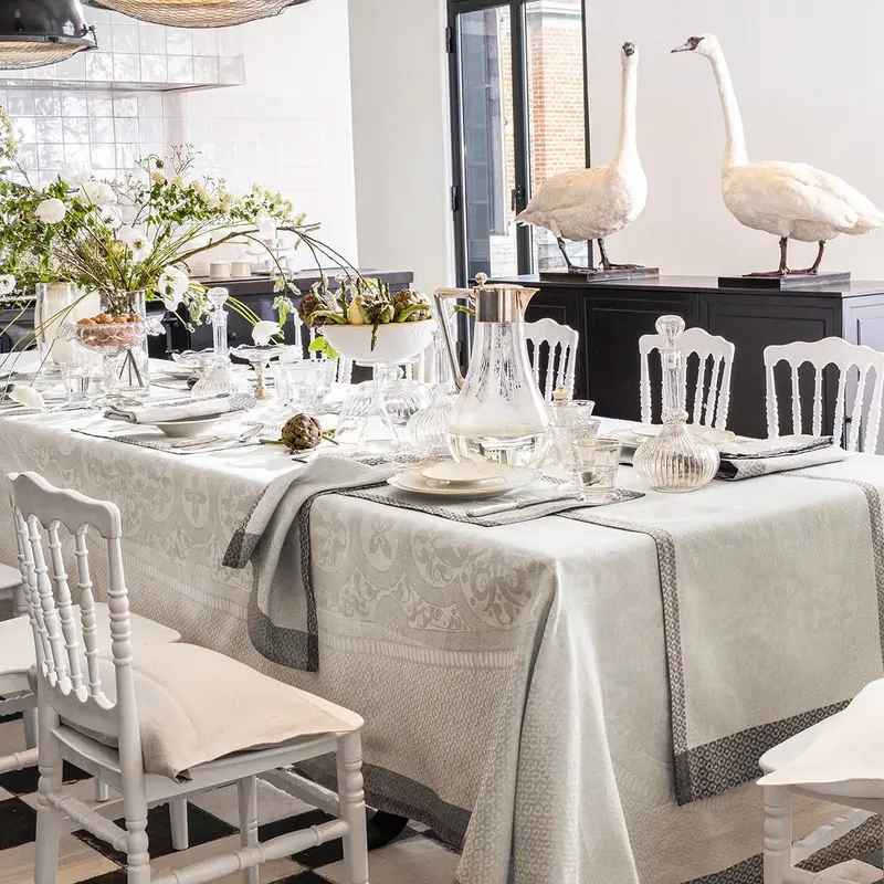 Evasion Celeste Grey 69" x 69" Tablecloth by Le Jacquard Franais