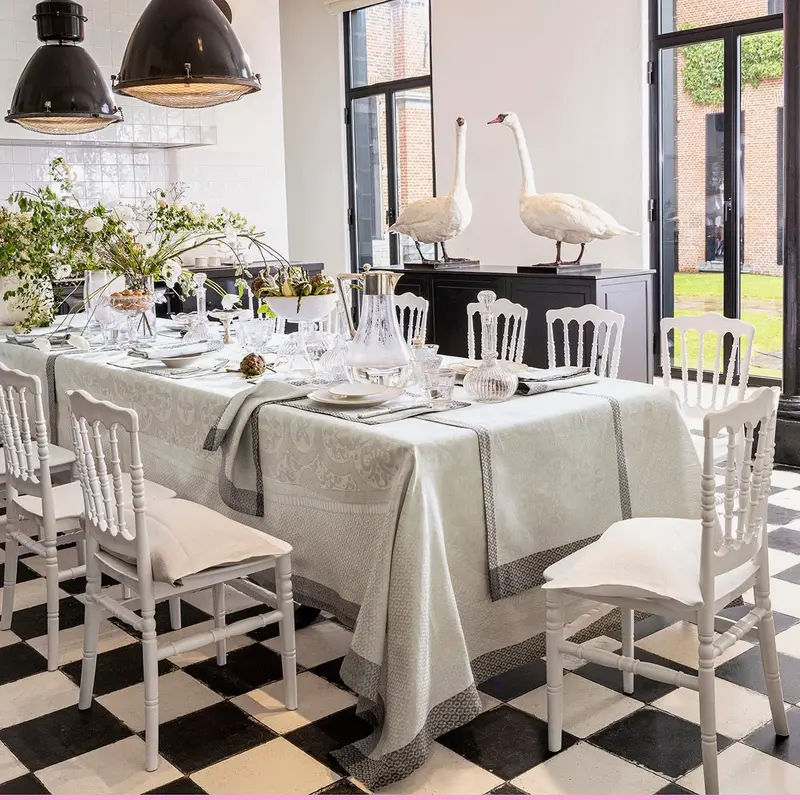 Evasion Celeste Grey 69" x 98" Tablecloth by Le Jacquard Franais