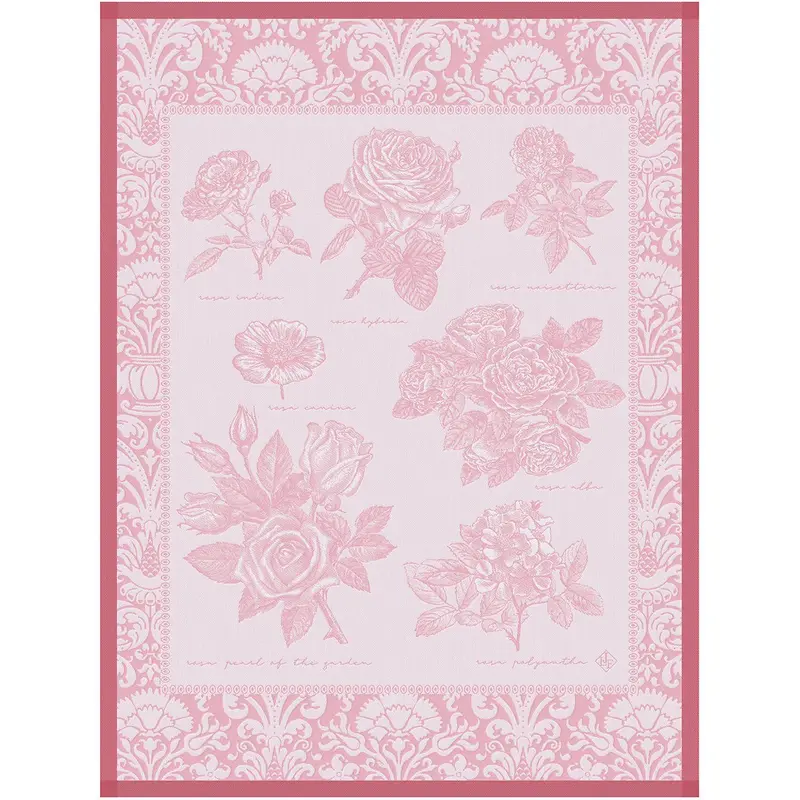 Jardin Des Roses Pink Tea Towel by Le Jacquard Franais