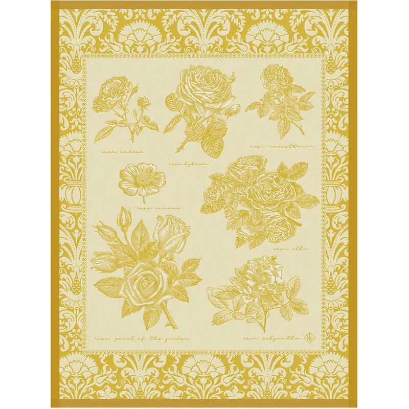Jardin Des Roses Yellow Tea Towel by Le Jacquard Franais