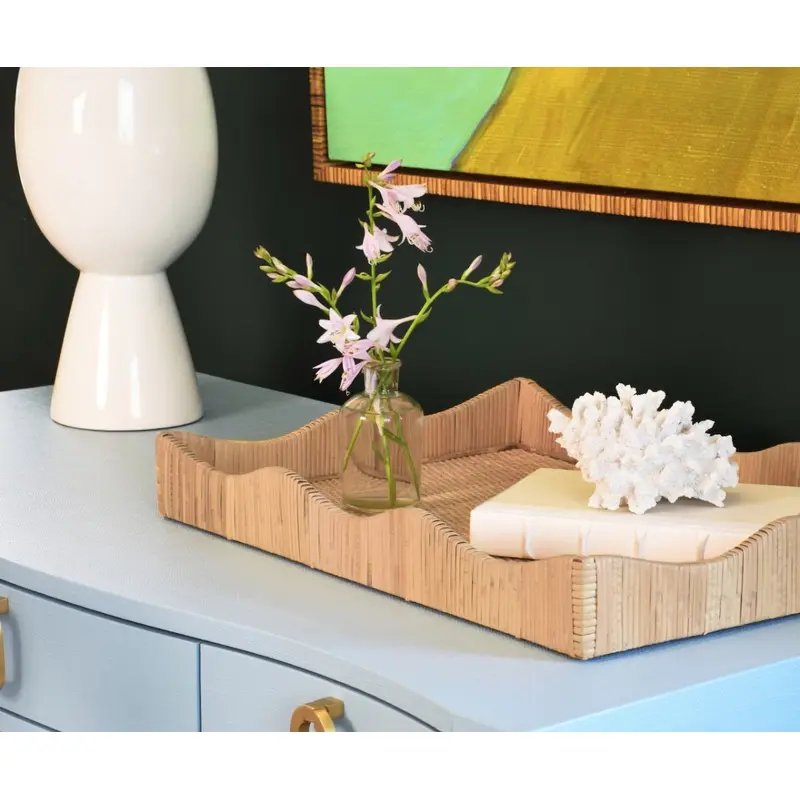 Wavey Large Rattan Tray by Worlds Away