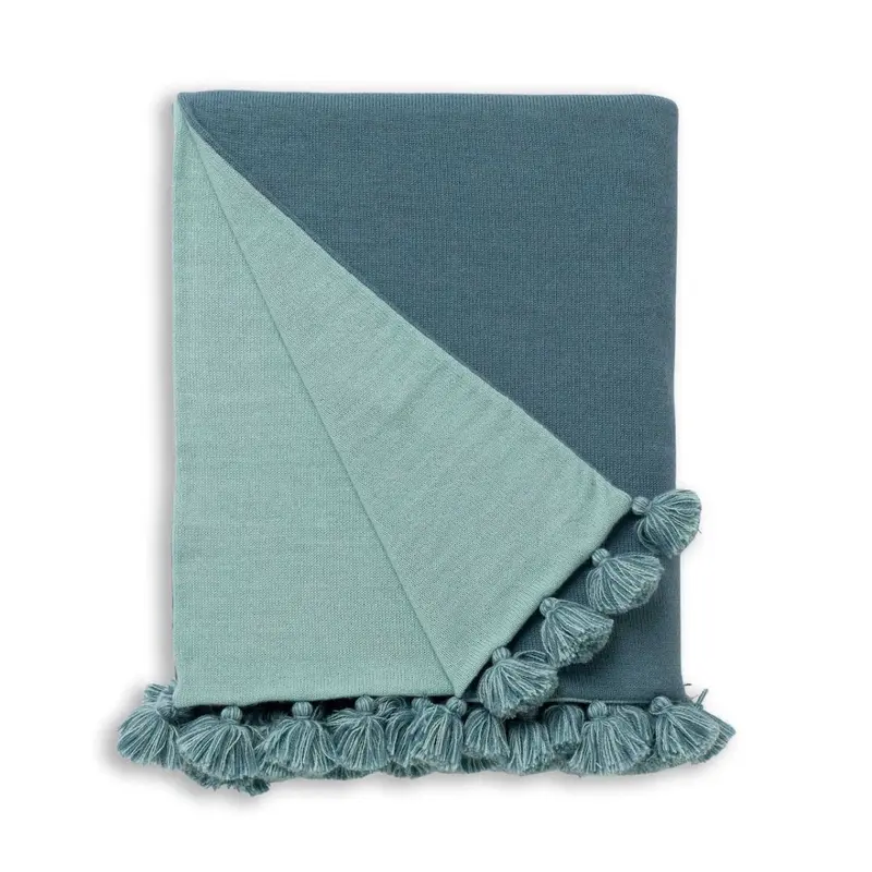 Alicia Adams Alpaca Bali Pompom Throw in Teal and Aqua