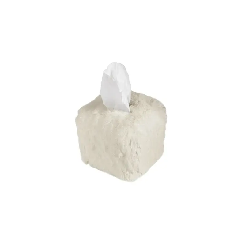 Cream Faux Fur Tissue Box Cover by Evelyne Prlonge