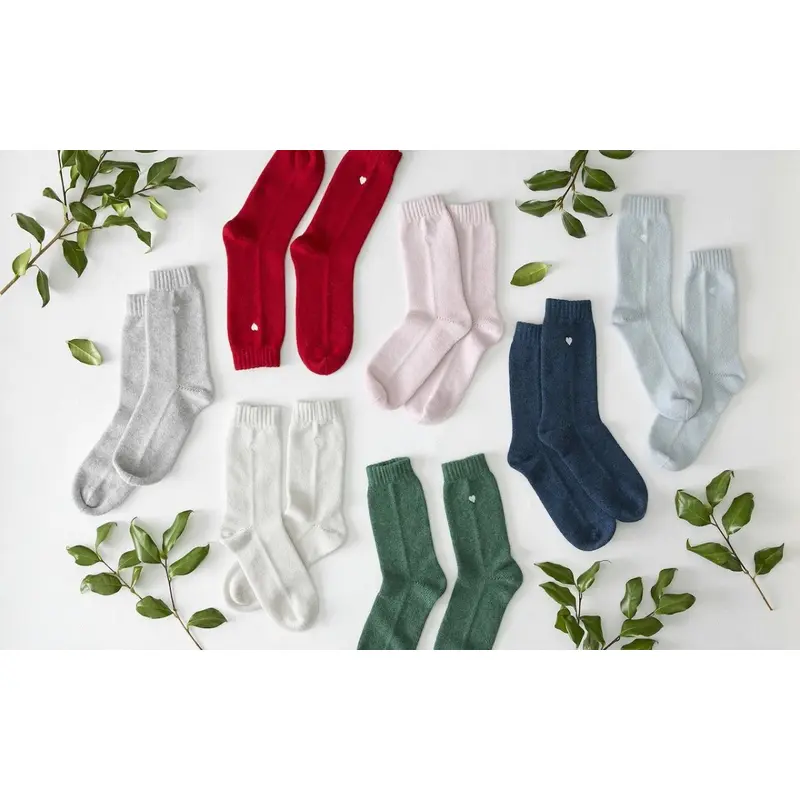 Cashmere Socks with Heart Embroidery by Matouk