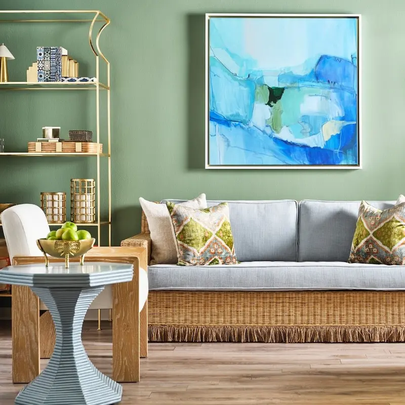 Octavia Light Blue Small Rattan Reeded Table by Worlds Away