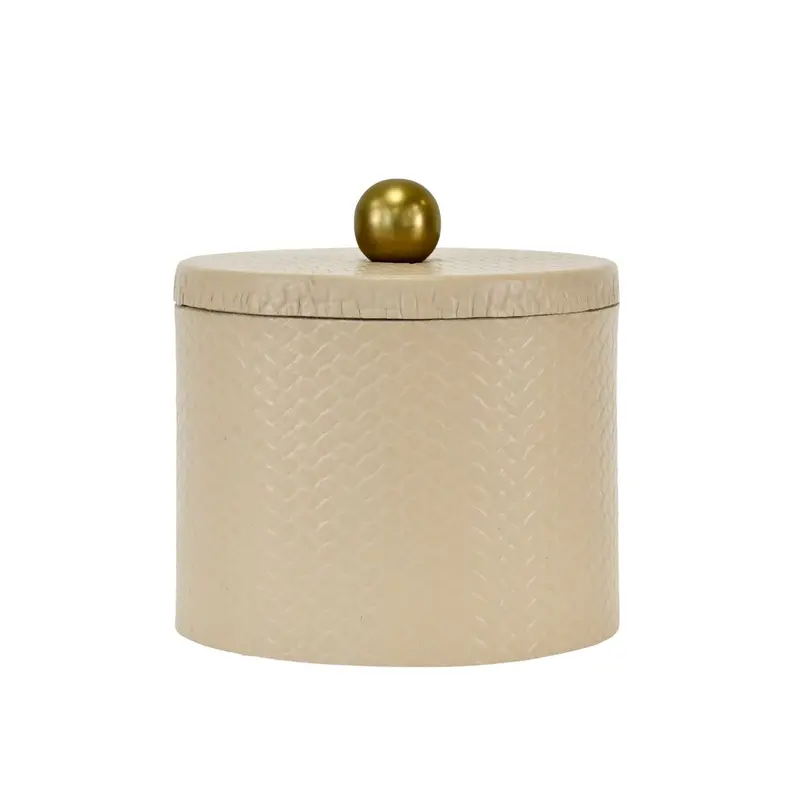 Emma Round Box in Ivory Faux Leather by Worlds Away