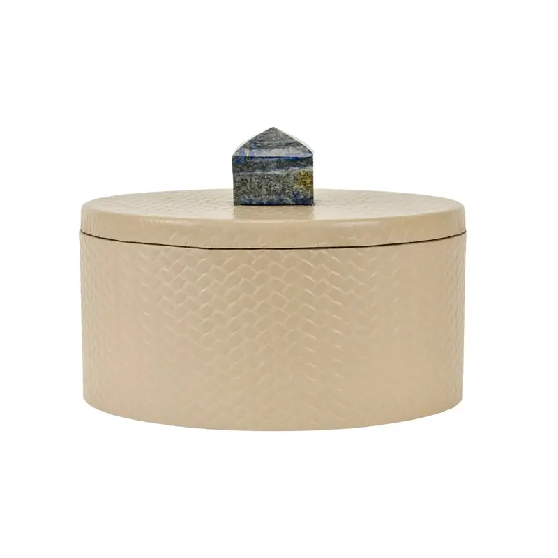 Holly Round Ivory Faux Leather Container by Worlds Away
