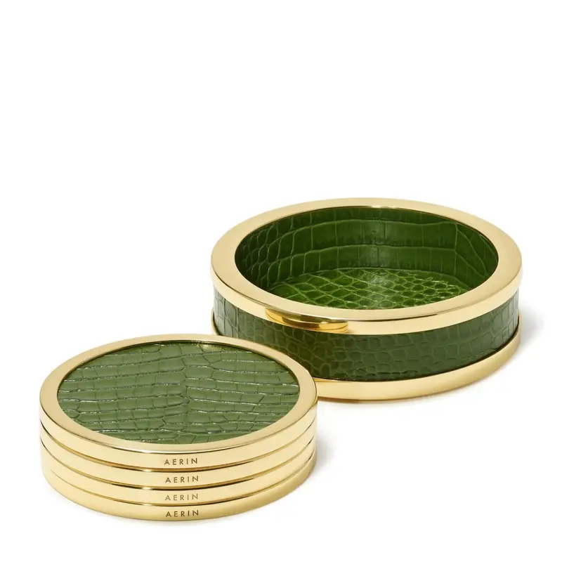Classic Croc Leather Coasters Set of 4 in Verde by AERIN