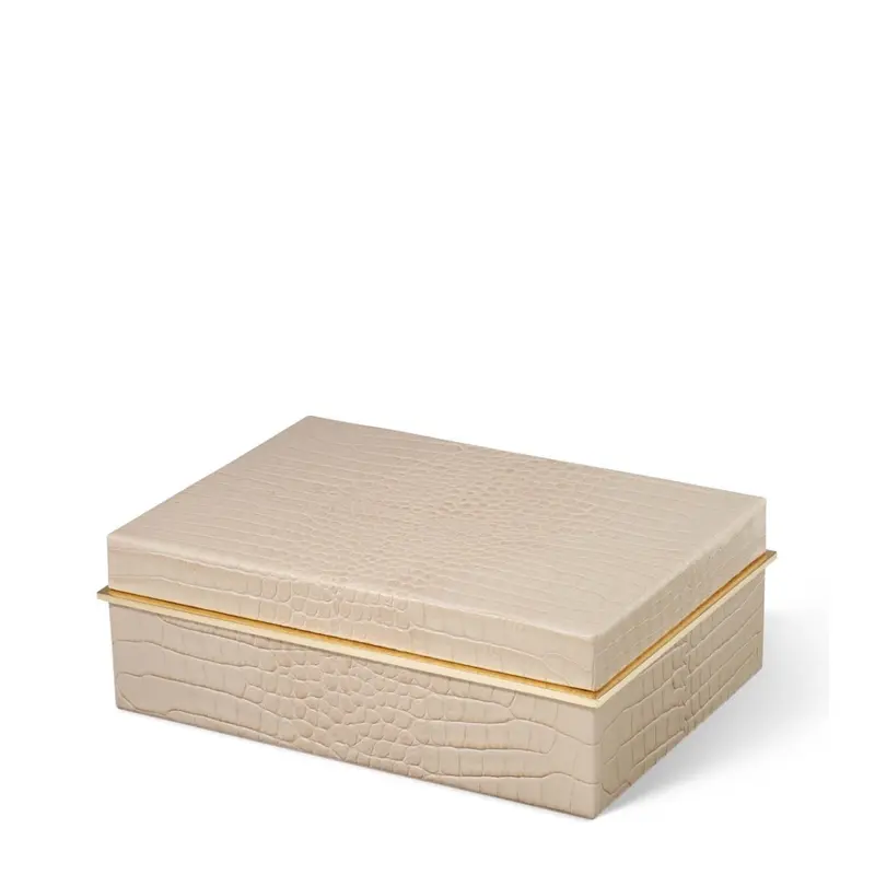 Classic Croc Leather Small Box in Fawn by AERIN