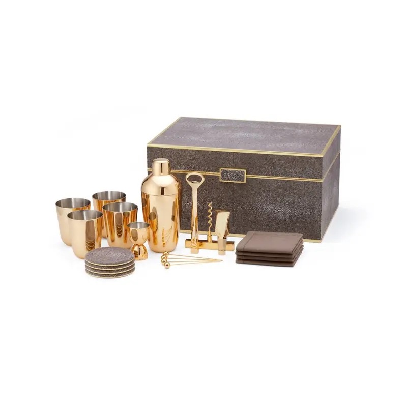 Classic Shagreen Bar Set in Chocolate by AERIN