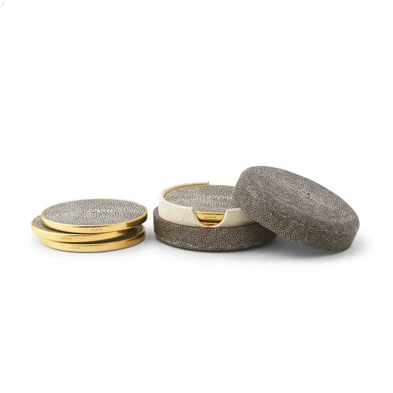 Shagreen Coasters in Chocolate Set of 4 by AERIN